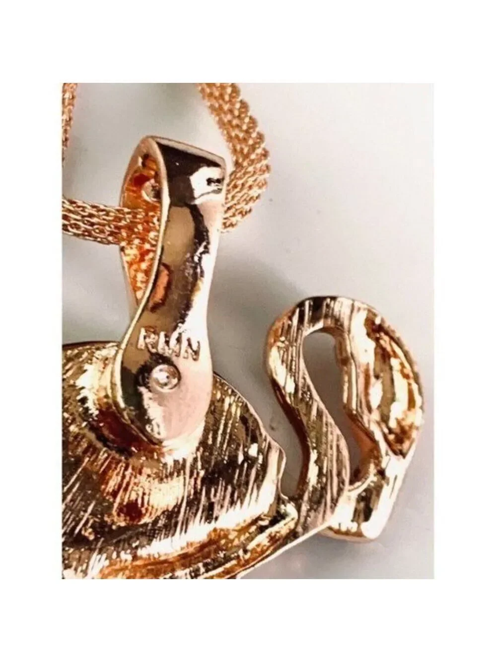RMN Rose Gold Tone Flamingo Pendant Mesh Choker Necklace